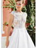 Cap Sleeve Beaded Ivory Lace Mikado Wedding Dress With Box Pleats